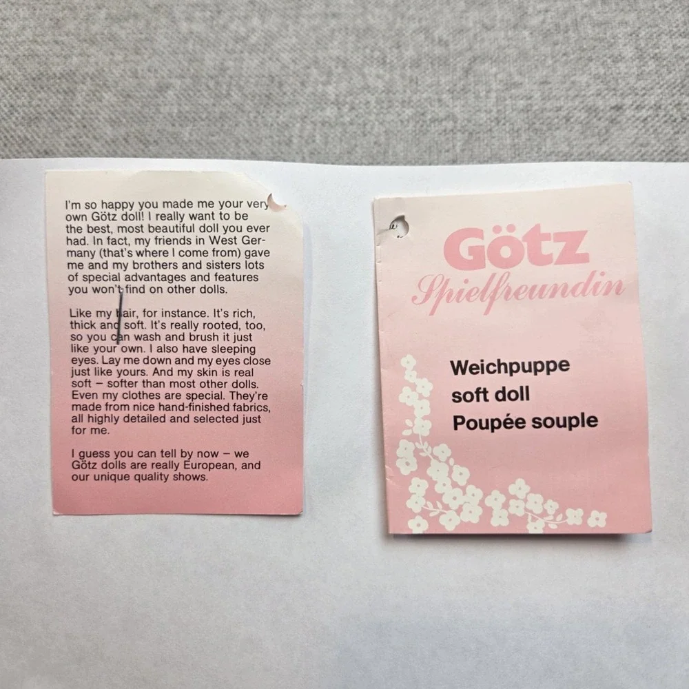 Vintage Gotz Puppe Baby Girl Doll‎ Pink Suit Brown Eyes 16